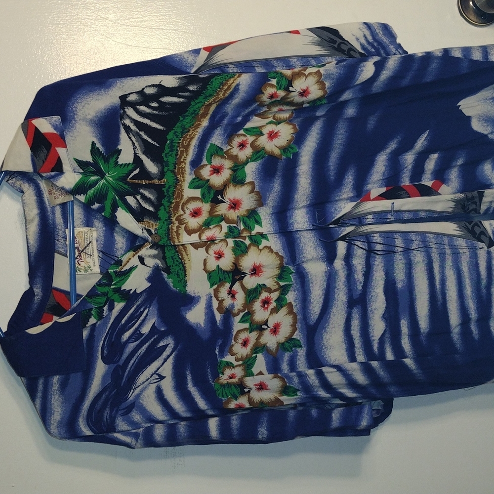 Vintage Thumbs Up Hawaiian Tropical Beach Rayon Button Down Shirt Sz 2X